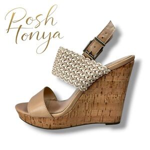 Jessica Simpson Jellia Cork Platform Wedge Sandals Size 6 Modern Boho